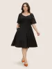 Crochet Lace Heart Neckline Patchwork Shirred Dress sold by Bloomchic
