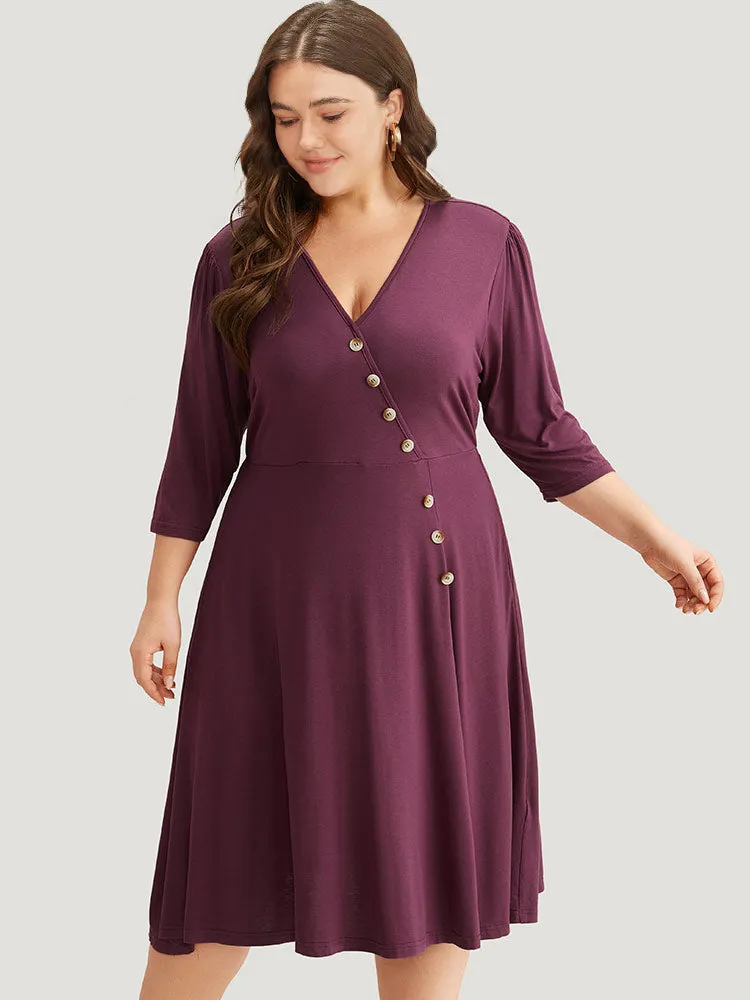 Asymmetrical Button Detail Ruffle Hem Dress sold by Bloomchic product image thumbnail 4