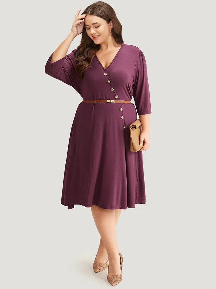 Asymmetrical Button Detail Ruffle Hem Dress sold by Bloomchic product image thumbnail 2