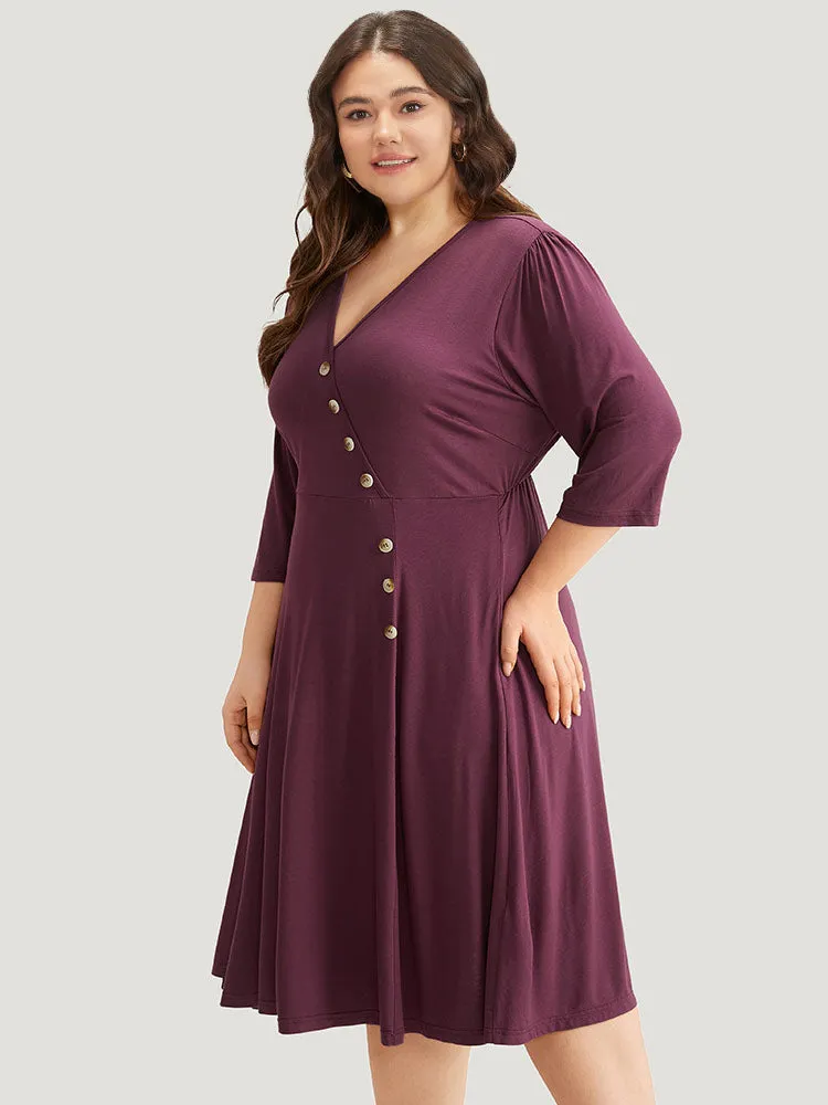 Asymmetrical Button Detail Ruffle Hem Dress sold by Bloomchic product image thumbnail 3