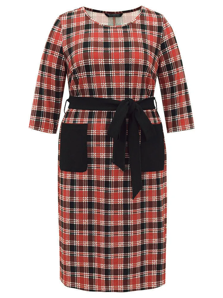 Christmas Plaid Belted Patched Pocket Dress sold by Bloomchic product image thumbnail 5