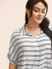 Shirt Collar Striped Drawstring Dolman Sleeve Blouse sold by Bloomchic