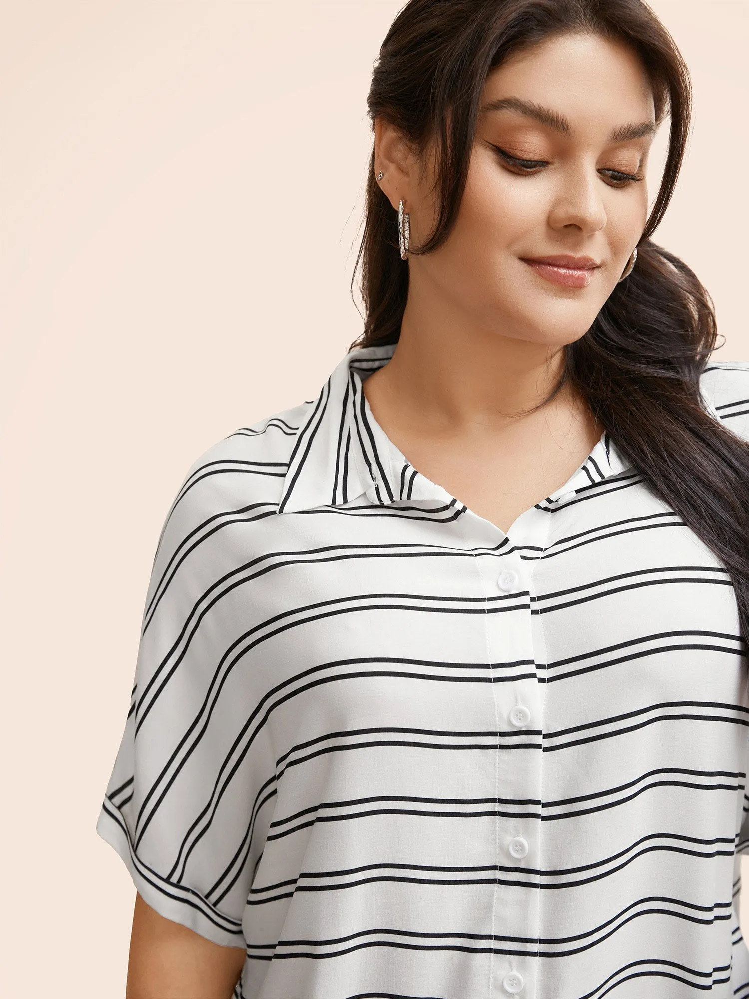 Shirt Collar Striped Drawstring Dolman Sleeve Blouse sold by Bloomchic product image thumbnail 4