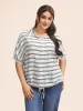 Shirt Collar Striped Drawstring Dolman Sleeve Blouse sold by Bloomchic