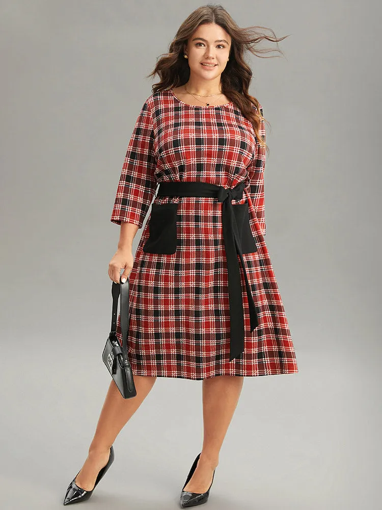 Christmas Plaid Belted Patched Pocket Dress sold by Bloomchic