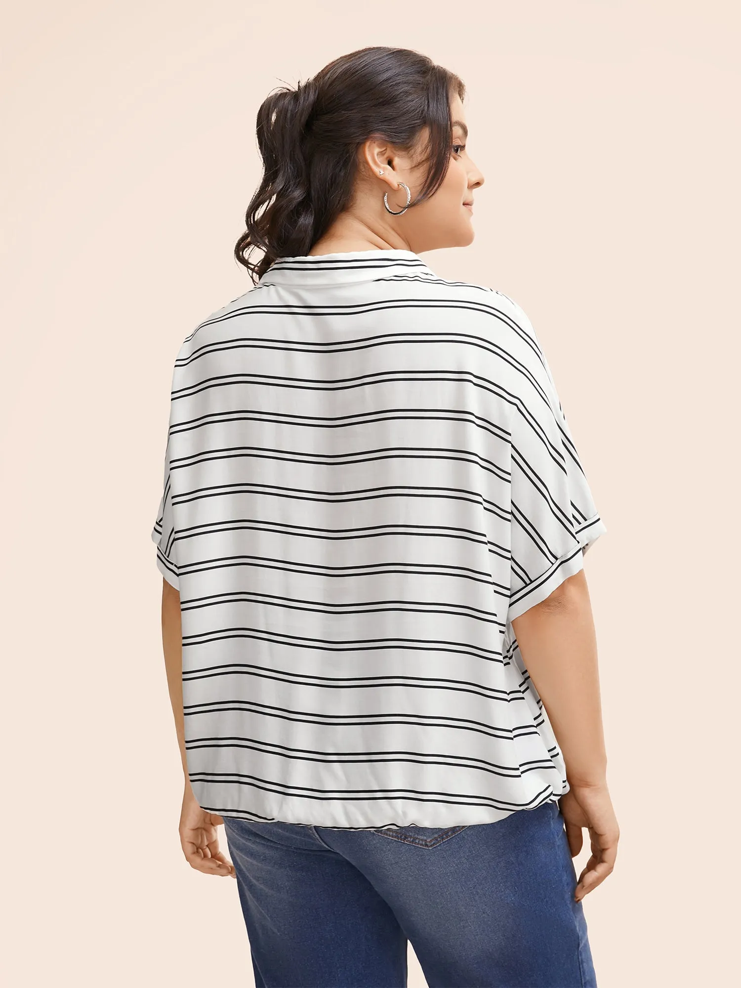 Shirt Collar Striped Drawstring Dolman Sleeve Blouse sold by Bloomchic product image thumbnail 5