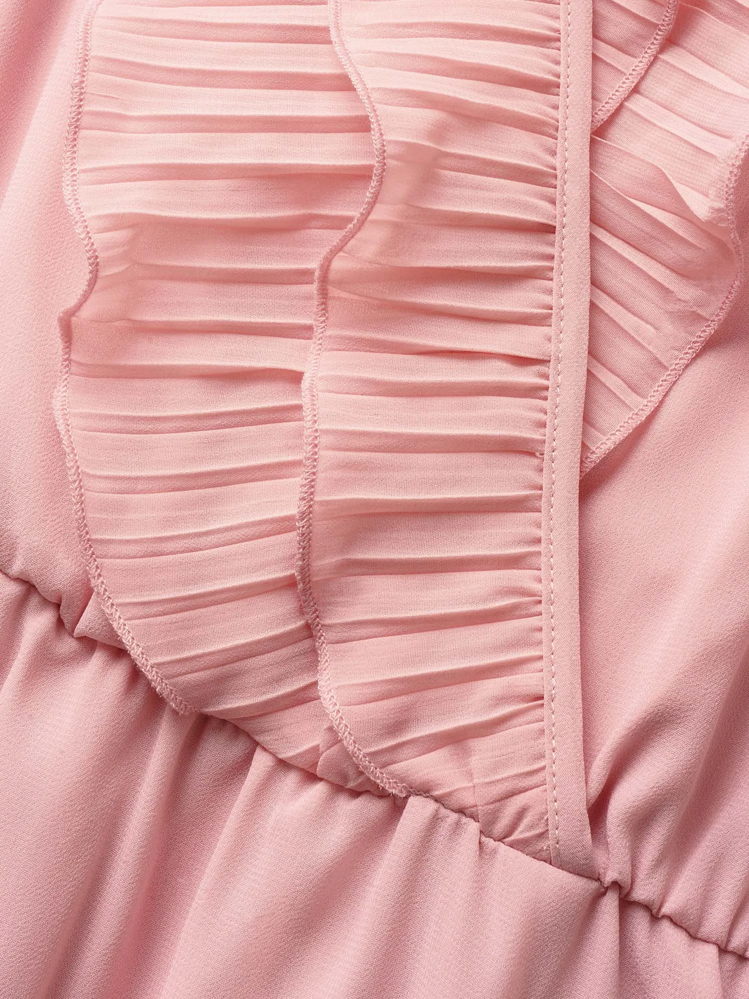 Solid Wrap Textured Ruffle Trim Belted Dress sold by Bloomchic product image thumbnail 5