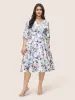 Floral Print Shirred Overlap Collar Belted Dress sold by Bloomchic