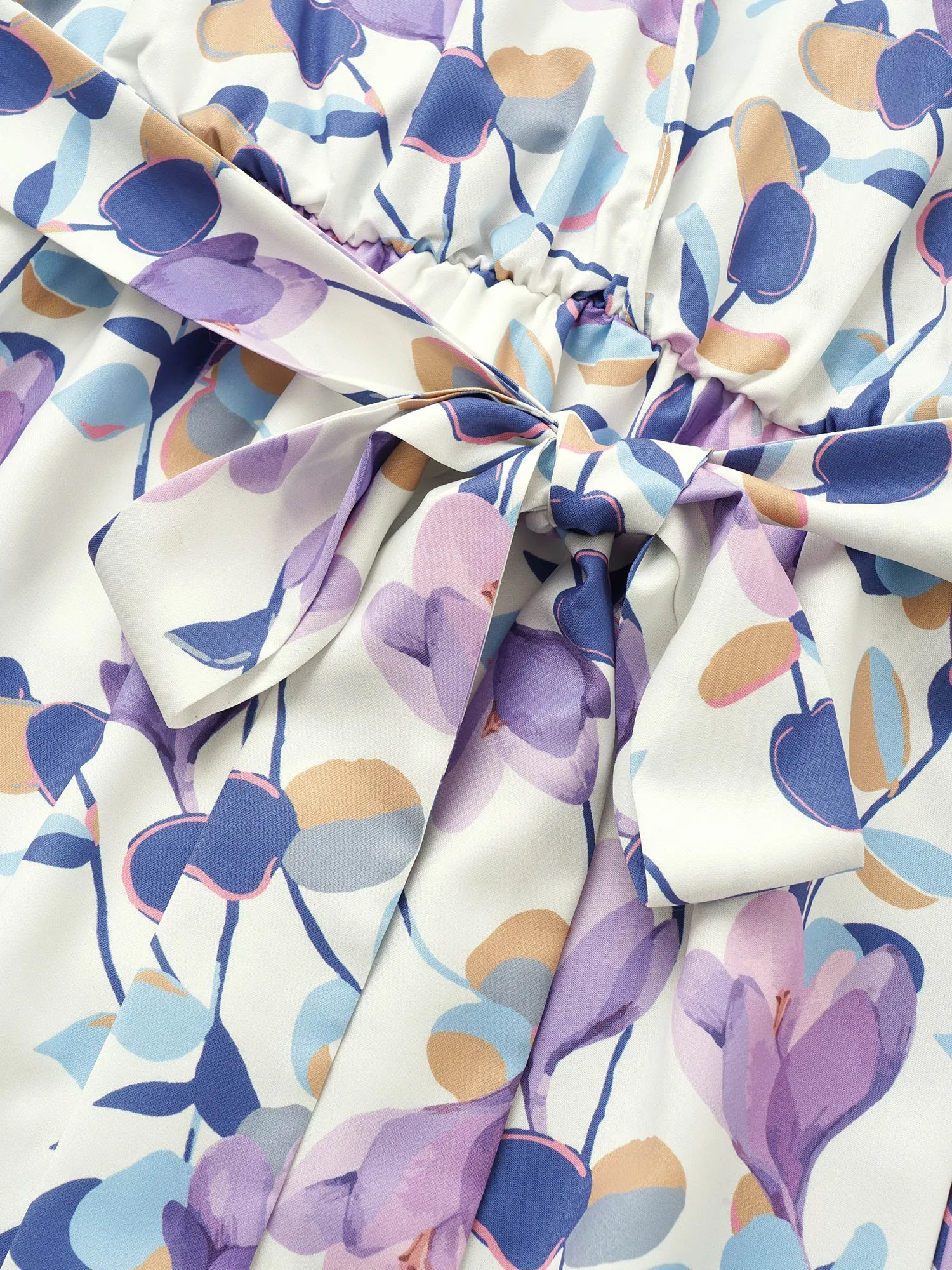 Floral Print Shirred Overlap Collar Belted Dress sold by Bloomchic product image thumbnail 5