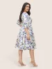 Floral Print Shirred Overlap Collar Belted Dress sold by Bloomchic