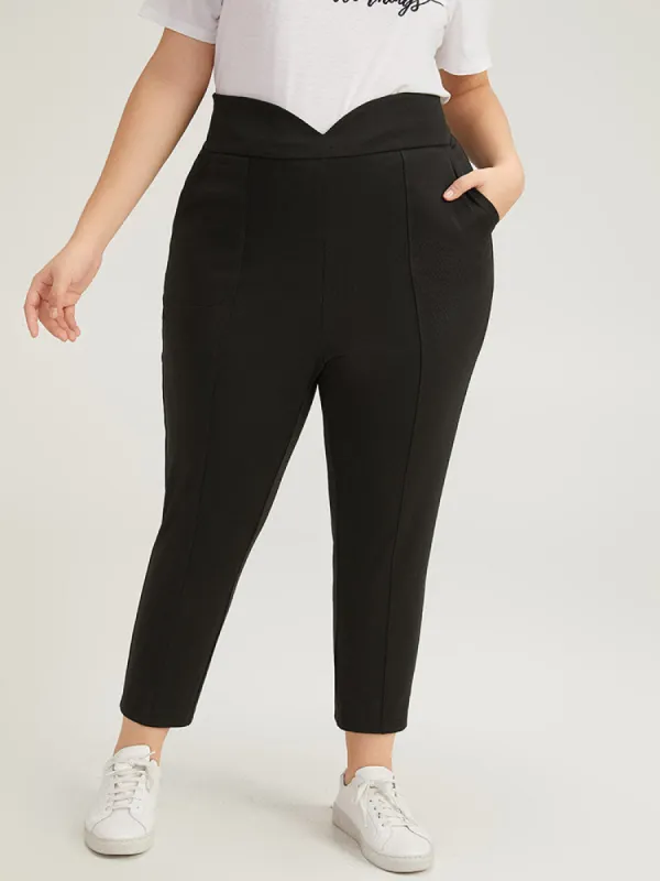 Plain Wideband Waist Pocket Scalloped Trim Skinny Leggings sold by Bloomchic