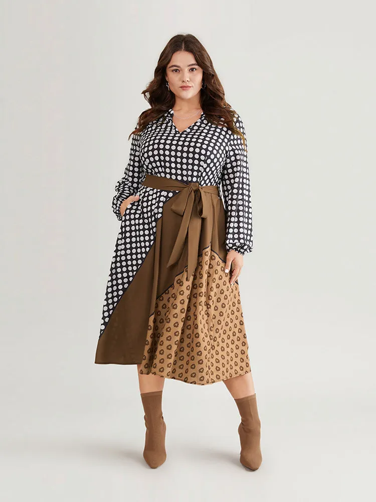 Polka Dot Patchwork Colorblock Belted Notched Dress sold by Bloomchic product image thumbnail 3