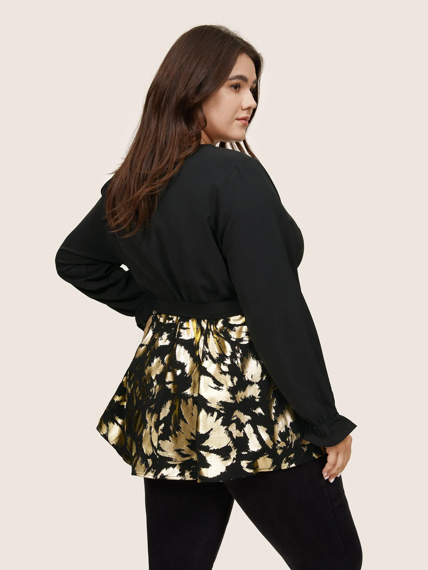 Glitter Patchwork Ruffles Wrap Belted Blouse sold by Bloomchic product image thumbnail 4