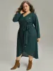 Rib Knit Button Detail Belted Wrap Hem Dress sold by Bloomchic