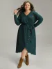 Rib Knit Button Detail Belted Wrap Hem Dress sold by Bloomchic