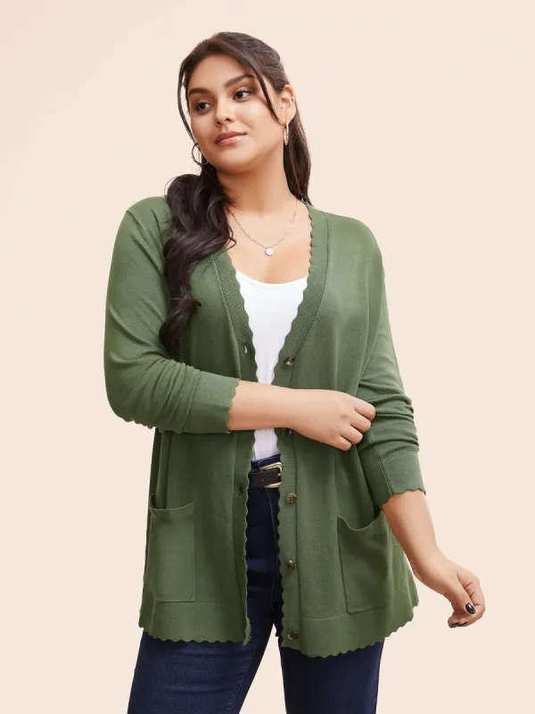 Plain Button Up Patched Pocket Cardigan sold by Bloomchic