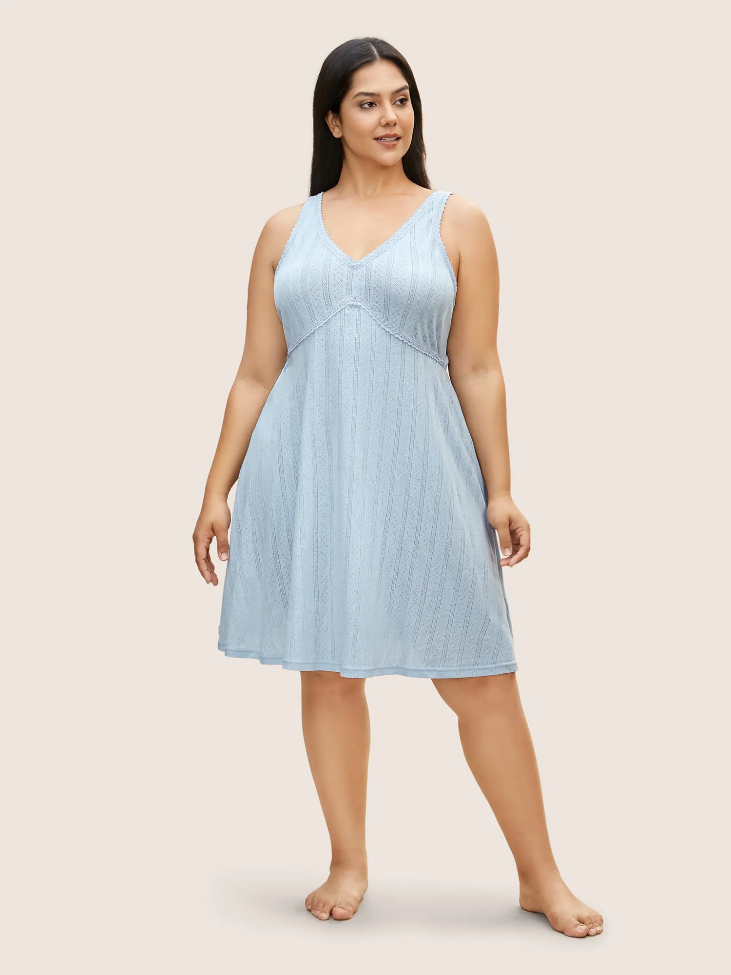 Texture V Neck Lace Panel Sleep Dress sold by Bloomchic product image thumbnail 3