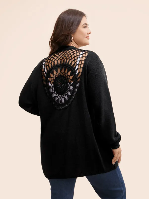Texture Back Crochet Drawstring Cardigan sold by Bloomchic
