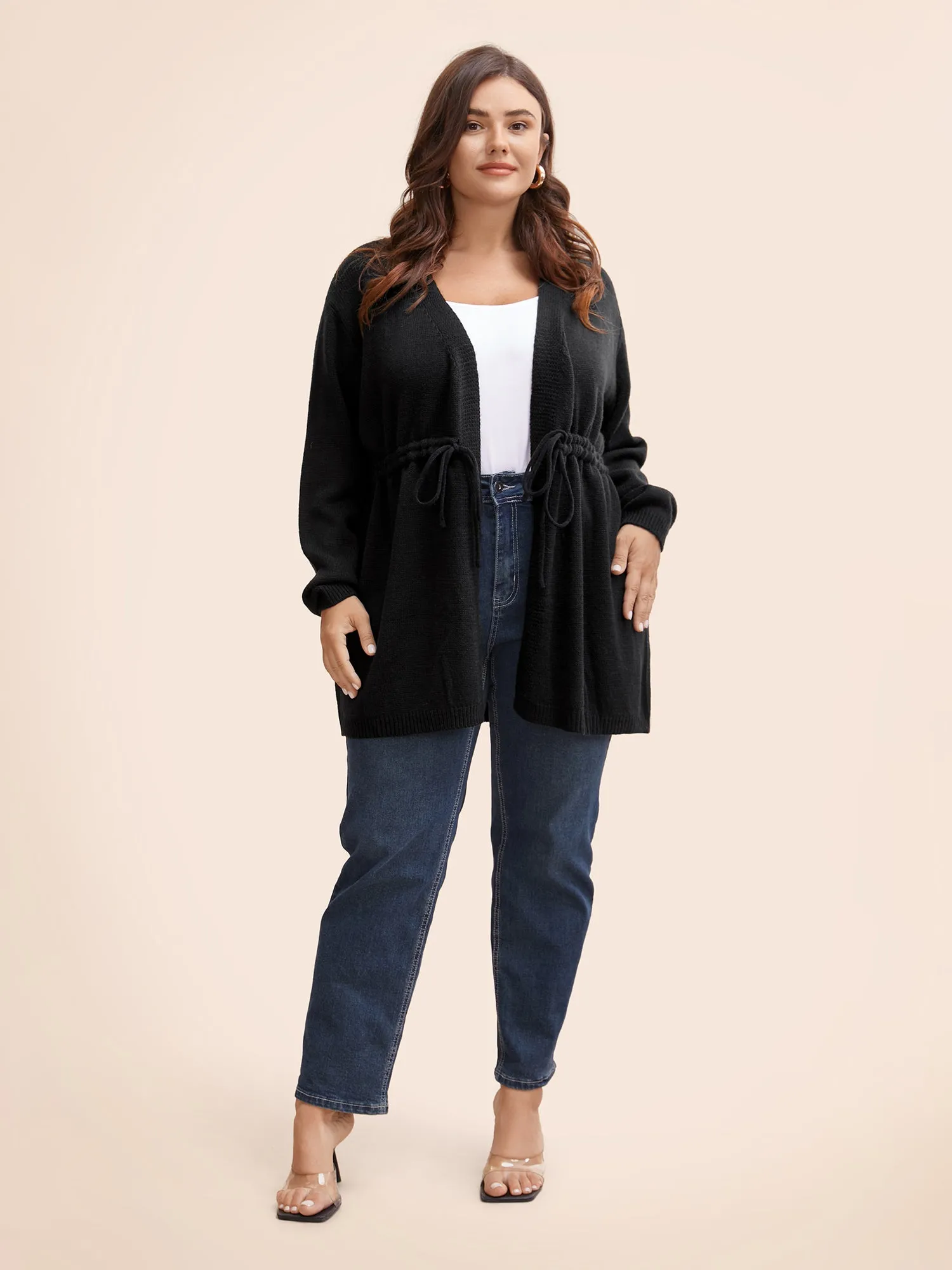 Texture Back Crochet Drawstring Cardigan sold by Bloomchic product image thumbnail 3