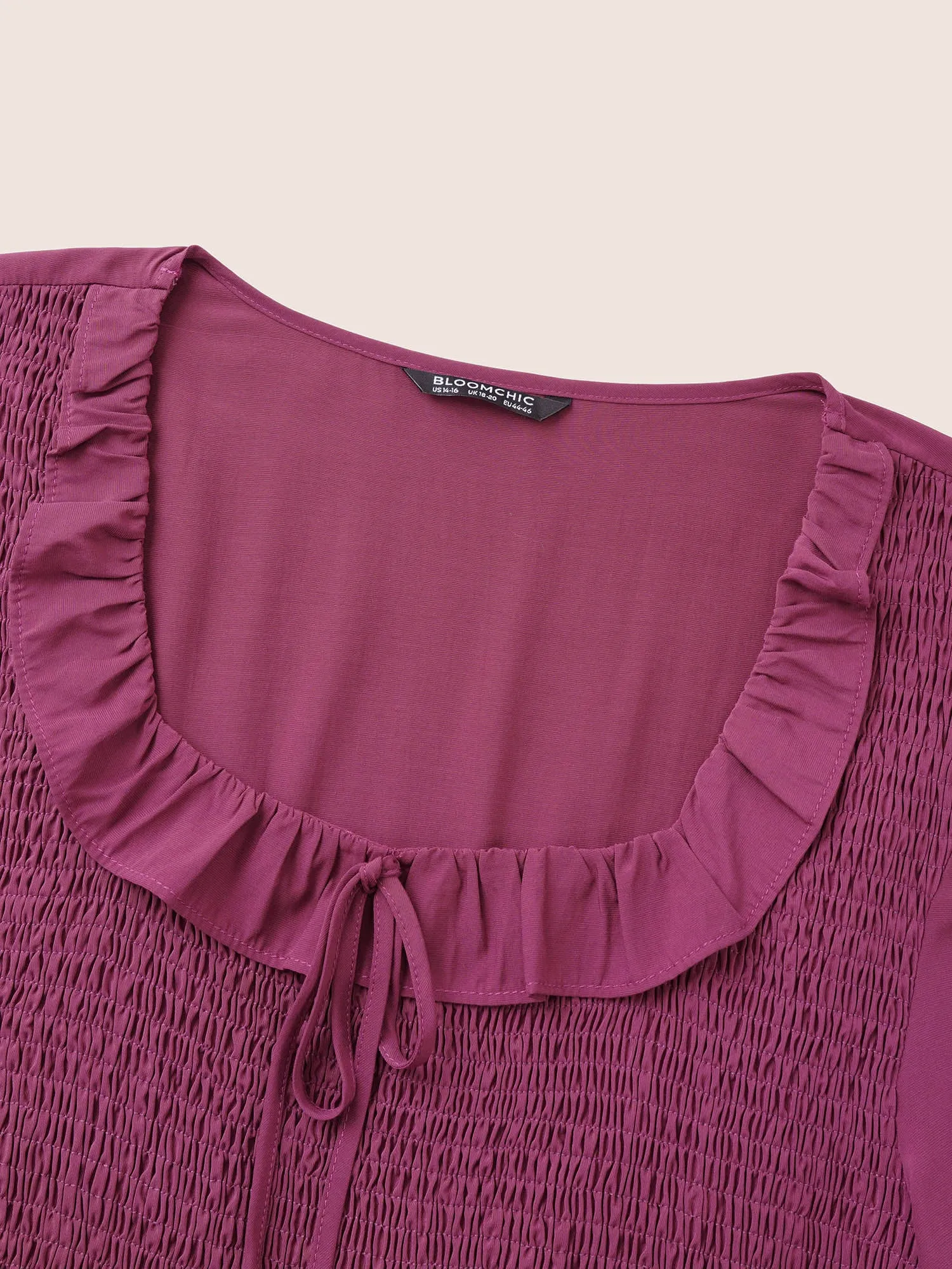 Solid Ruffles Shirred Elastic Waist Ties Blouse sold by Bloomchic product image thumbnail 5