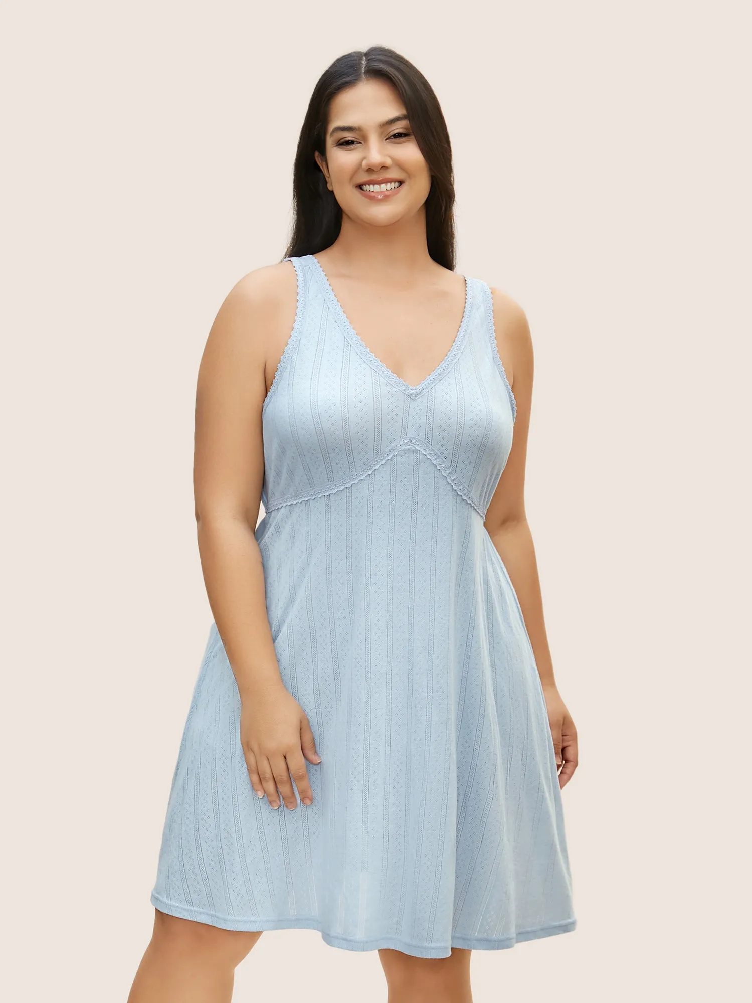 Texture V Neck Lace Panel Sleep Dress sold by Bloomchic