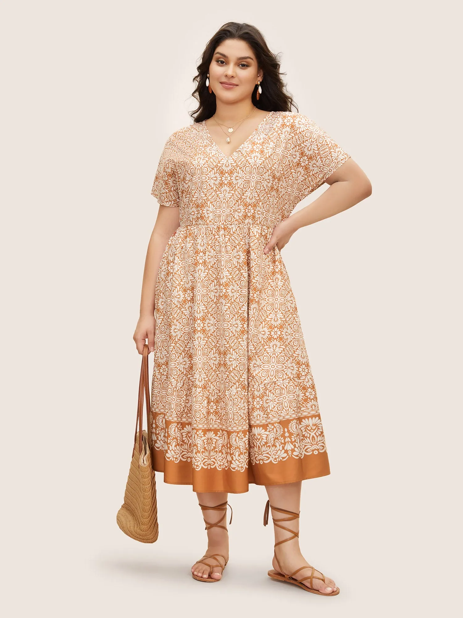 V Neck Bandana Dolman Sleeve Midi Dress sold by Bloomchic