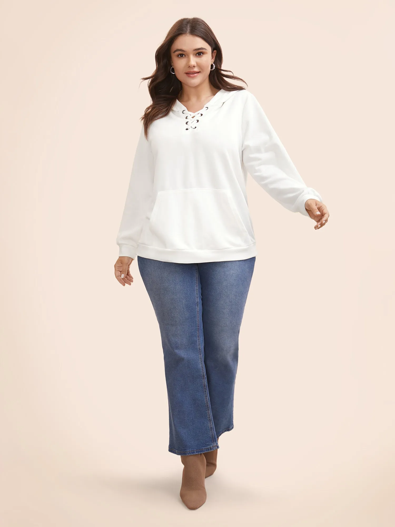 Cross Straps Kangaroo Pocket Hooded Sweatshirt sold by Bloomchic product image thumbnail 3