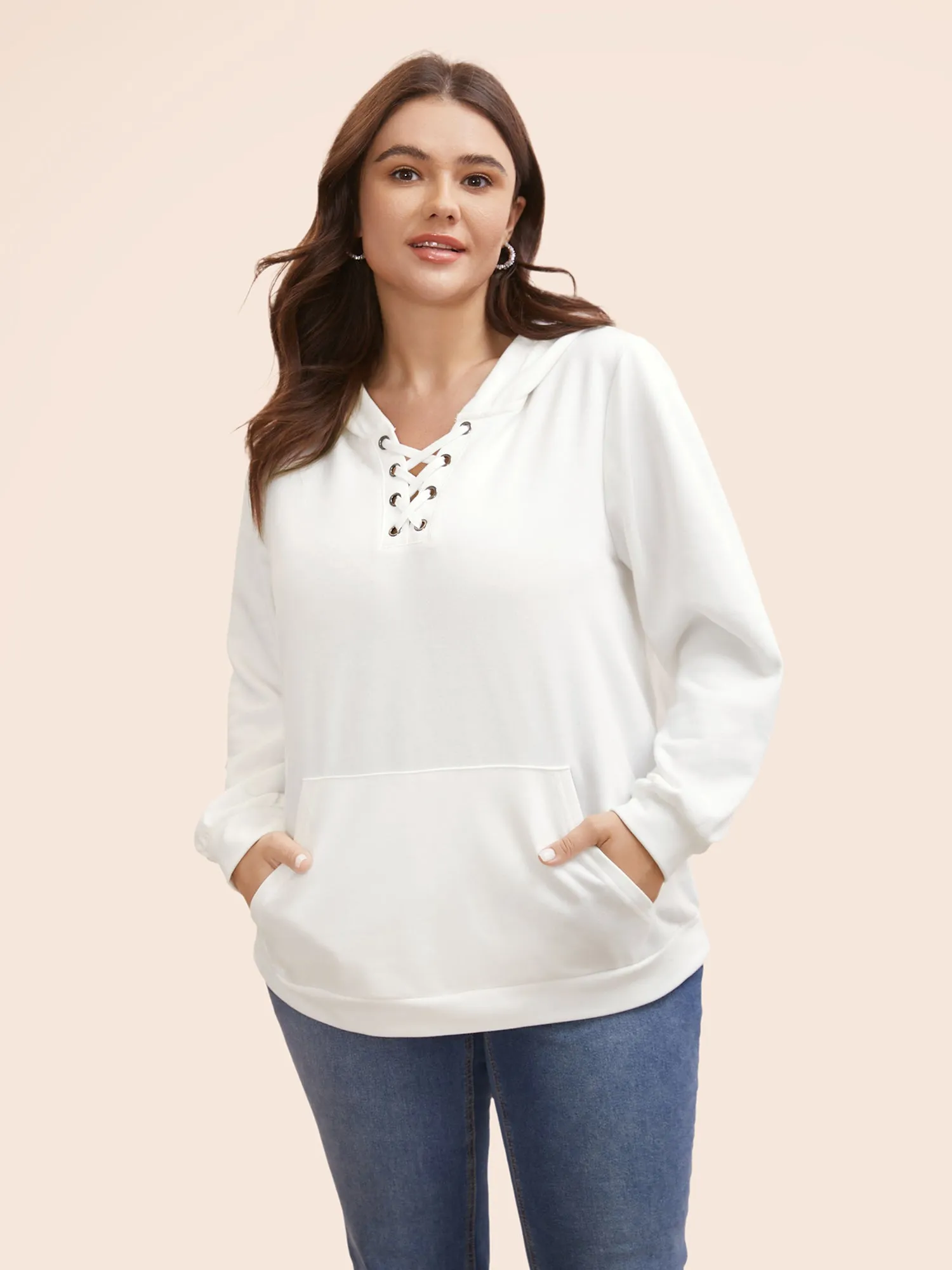 Cross Straps Kangaroo Pocket Hooded Sweatshirt sold by Bloomchic