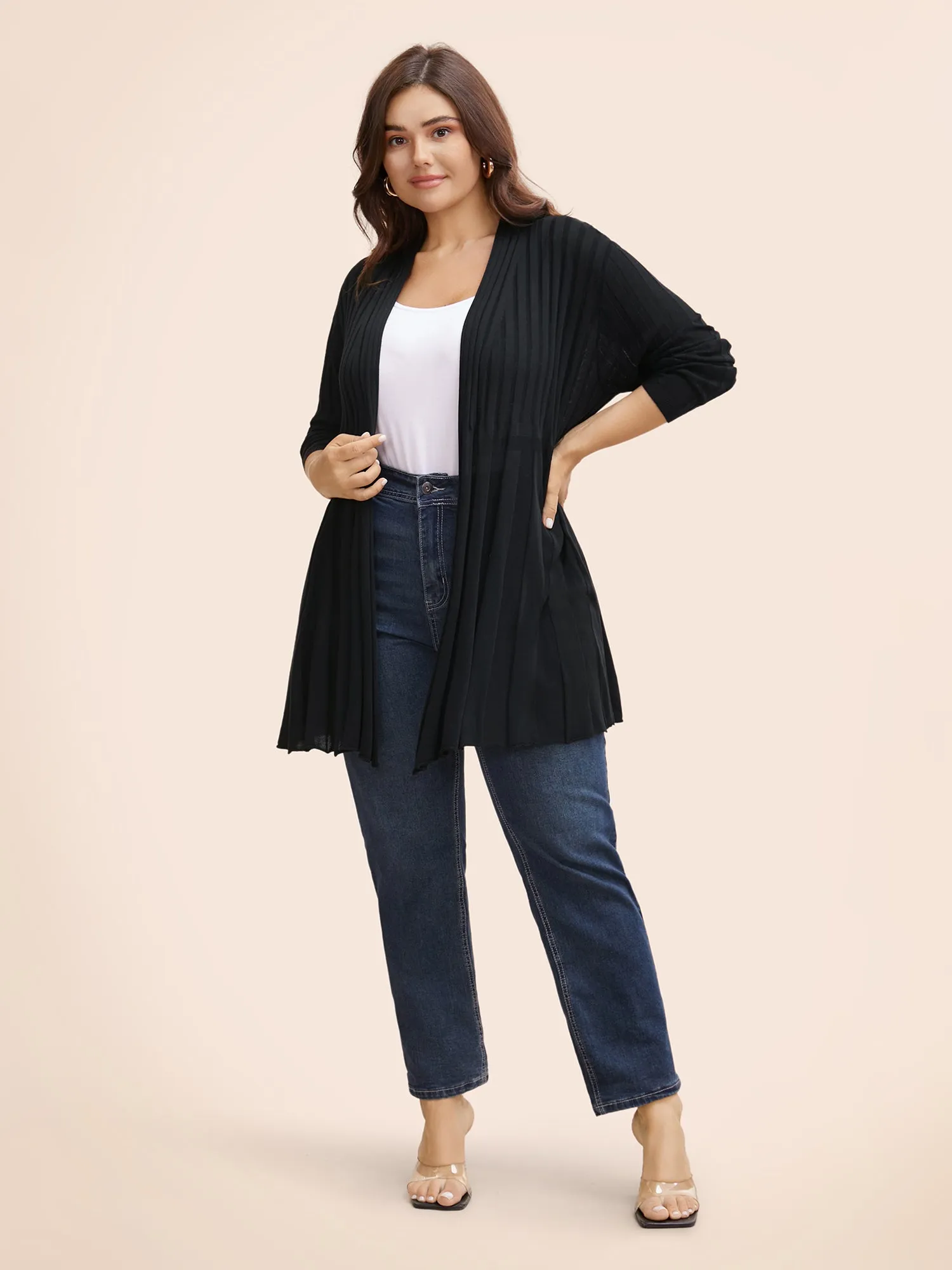 Plain Textured Kimono Collar Cardigan sold by Bloomchic product image thumbnail 3