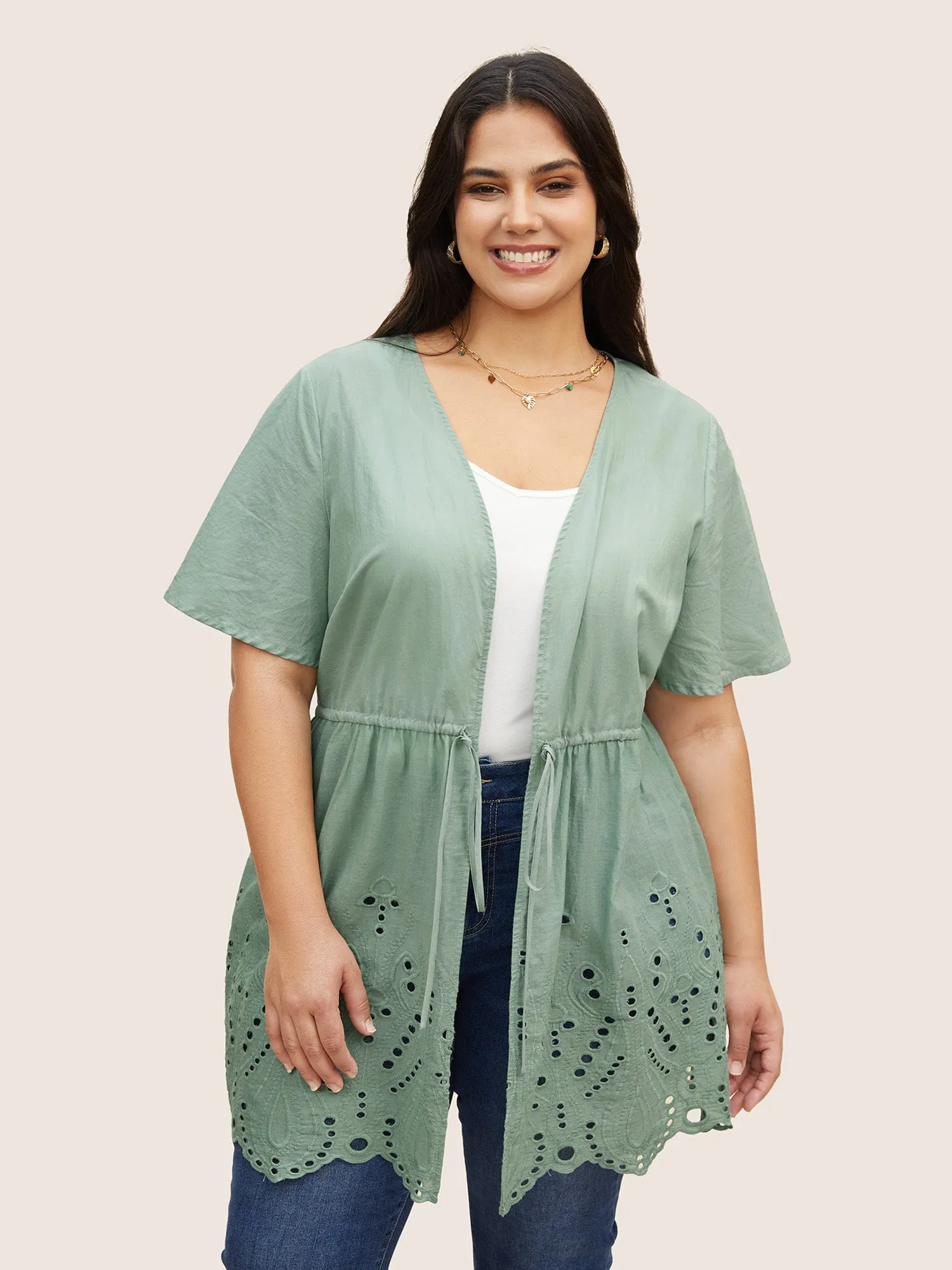 Plain Broderie Anglaise Drawstring Kimono sold by Bloomchic product image thumbnail 3