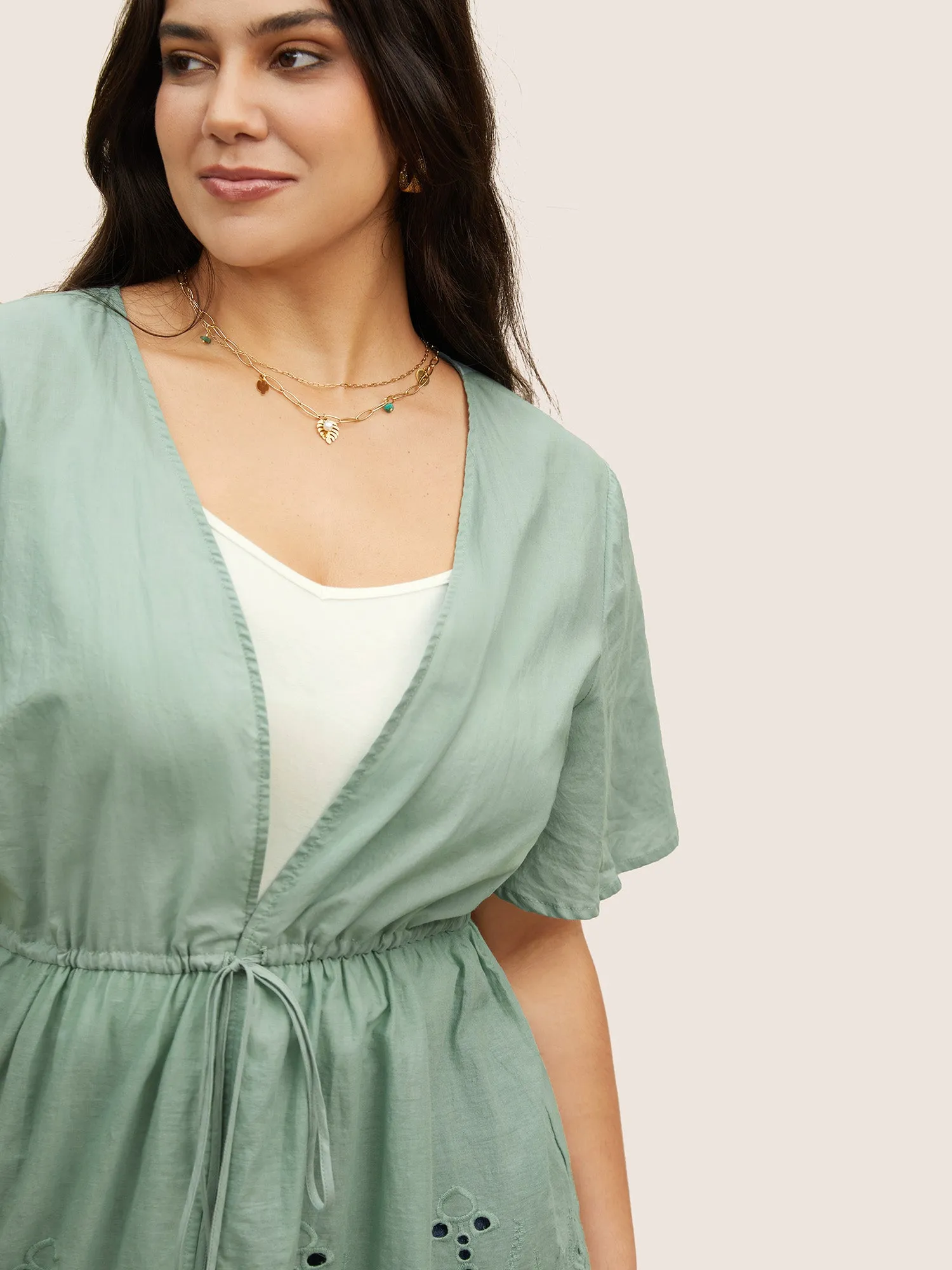 Plain Broderie Anglaise Drawstring Kimono sold by Bloomchic product image thumbnail 5