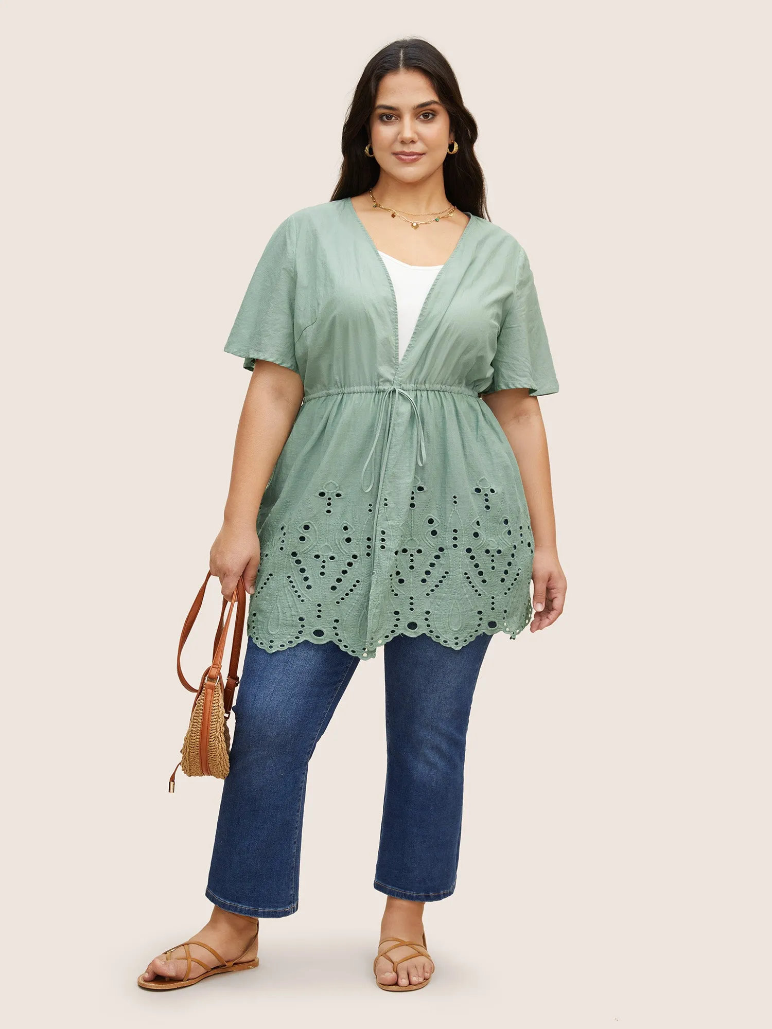 Plain Broderie Anglaise Drawstring Kimono sold by Bloomchic product image thumbnail 2