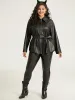Plain PU Leather Knot Pocket Zipper Belted Jacket sold by Bloomchic