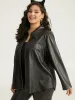 Plain PU Leather Knot Pocket Zipper Belted Jacket sold by Bloomchic