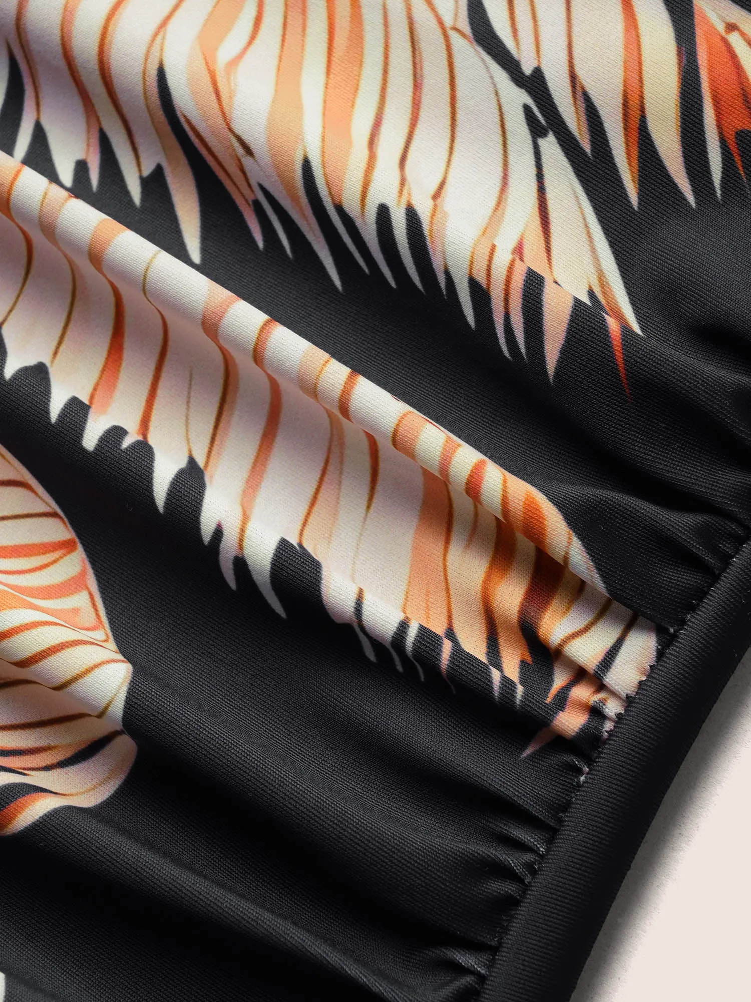 Overlap Collar Tropical Print Gathered One Piece Swimsuit sold by Bloomchic product image thumbnail 5