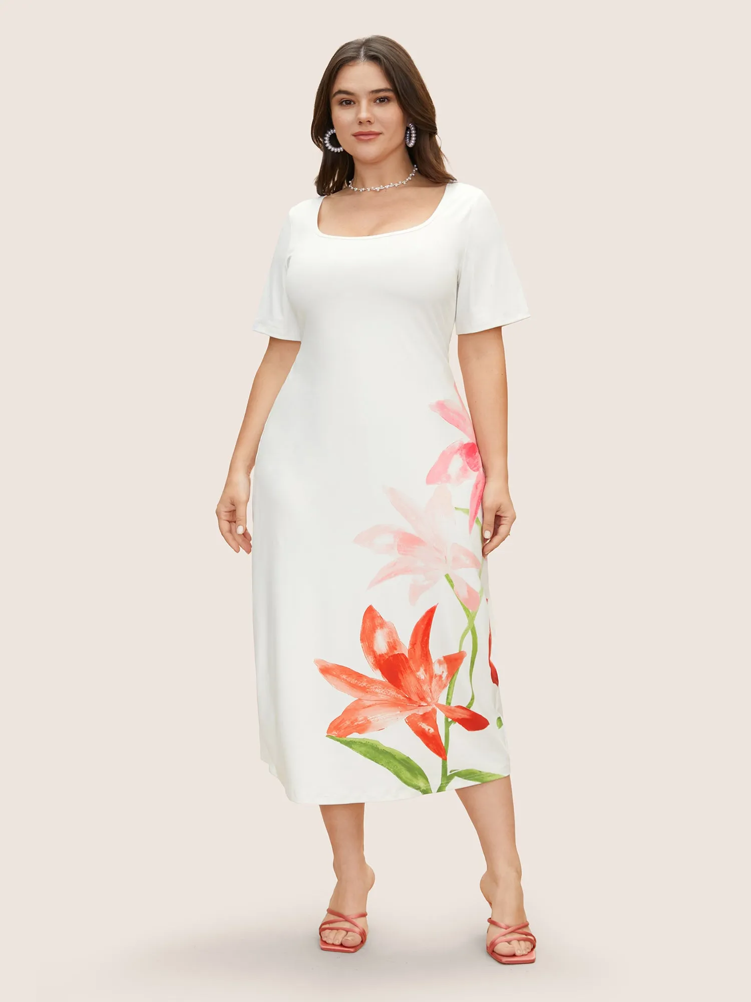 Square Neck Slim Fit Lily Patterned Dress sold by Bloomchic