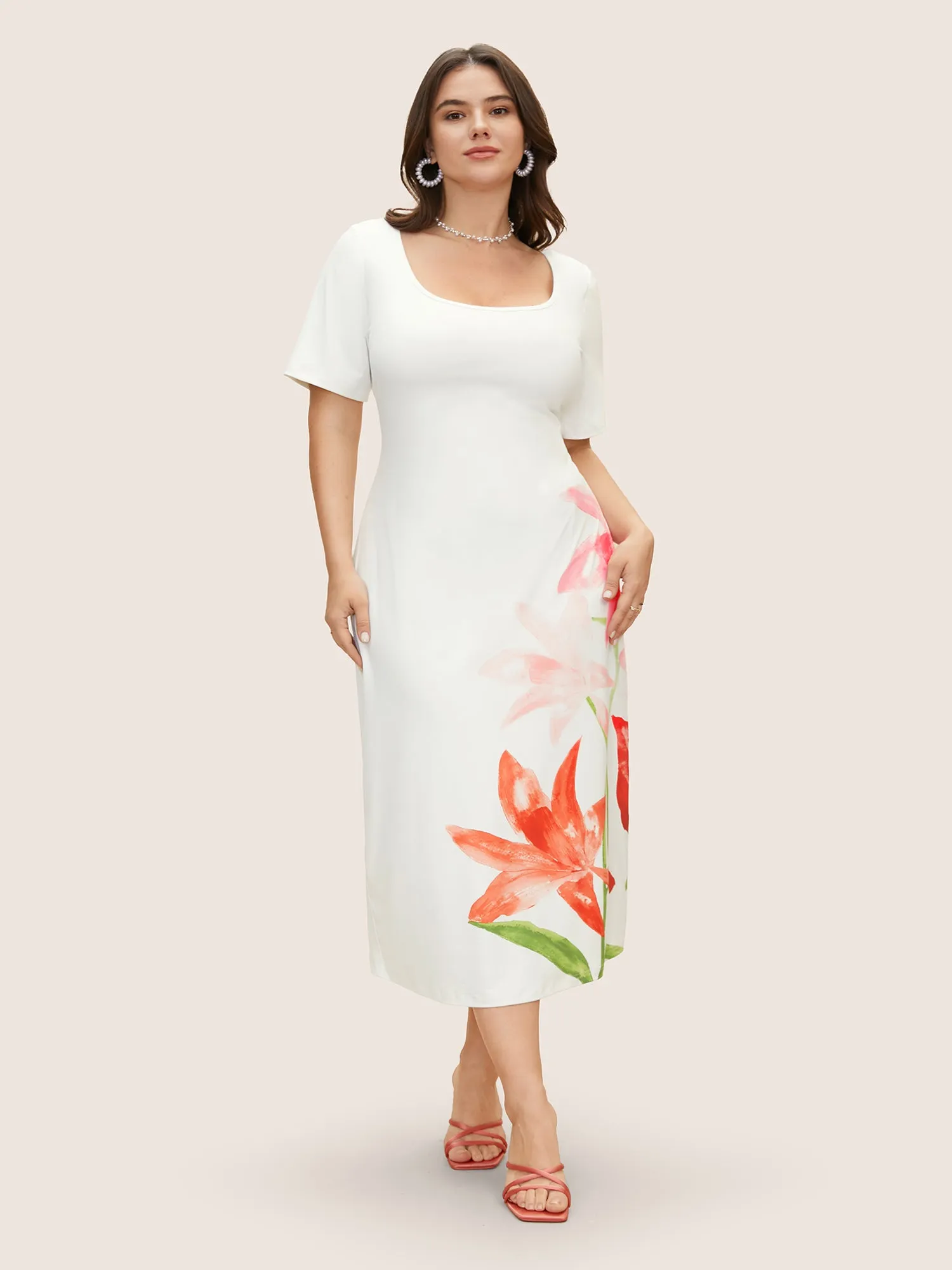 Square Neck Slim Fit Lily Patterned Dress sold by Bloomchic product image thumbnail 2