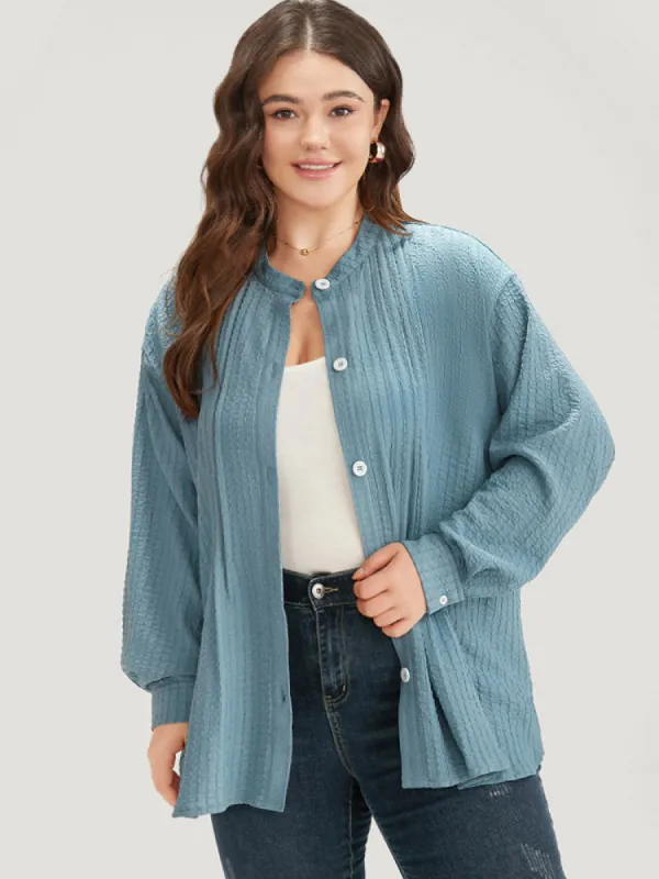 Plisse Button Up Curved Hem Kimono sold by Bloomchic