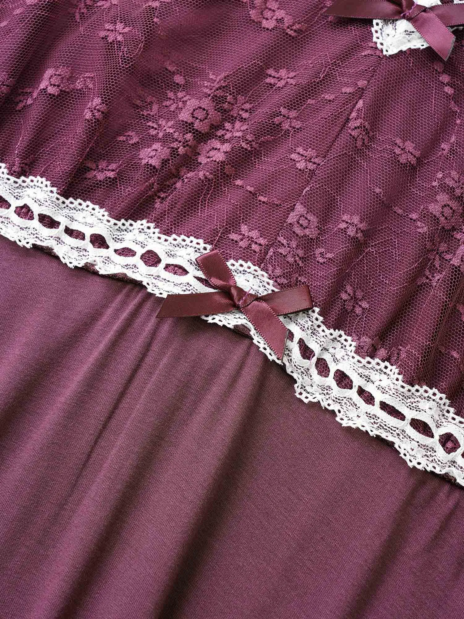 Lace Patchwork Contrast Bowknot Sleep Dress sold by Bloomchic product image thumbnail 5