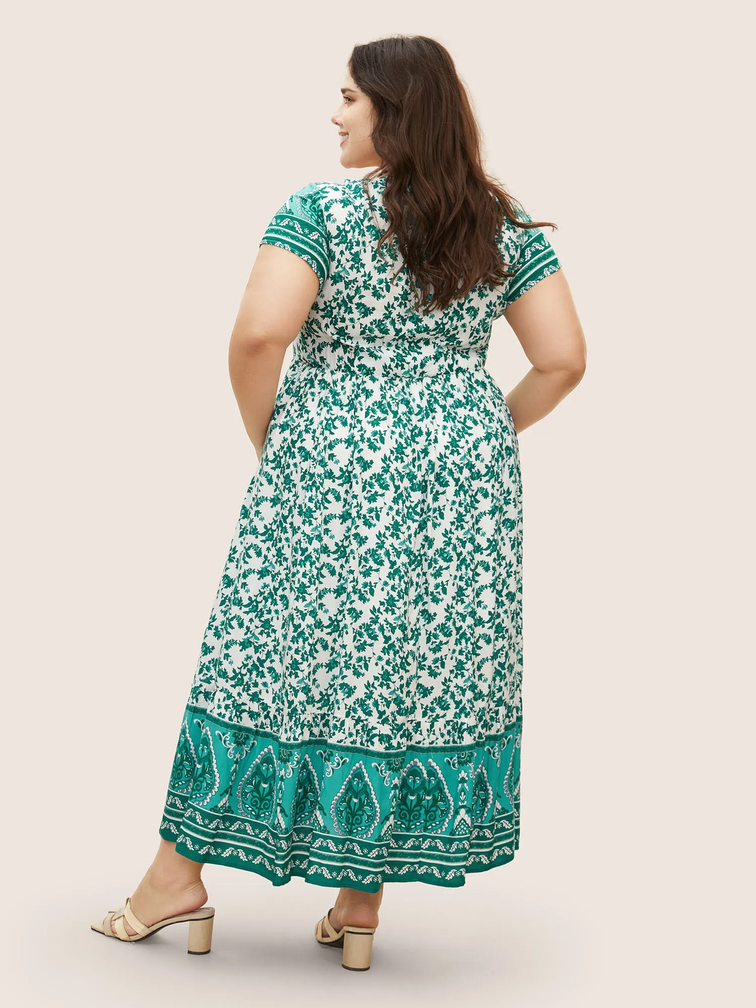 Boho Print Drawstring Cap Sleeve Dress sold by Bloomchic product image thumbnail 3