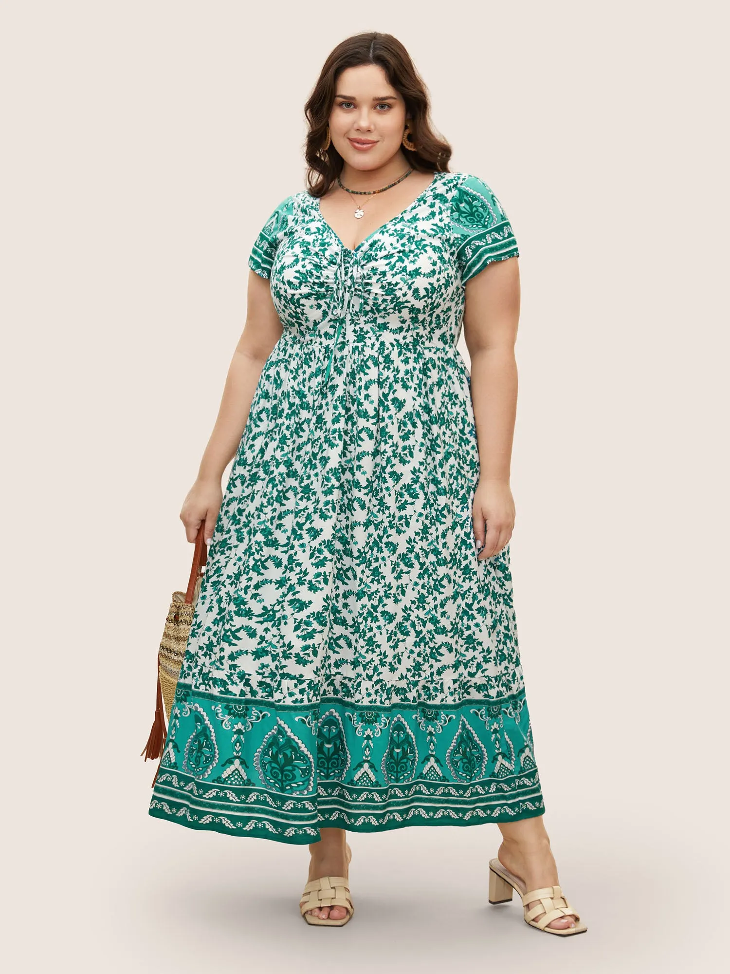 Boho Print Drawstring Cap Sleeve Dress sold by Bloomchic