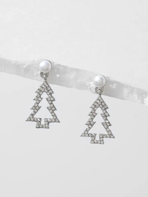 925 Silver Needle Christmas Tree Pearl Beaded Earrings sold by Bloomchic