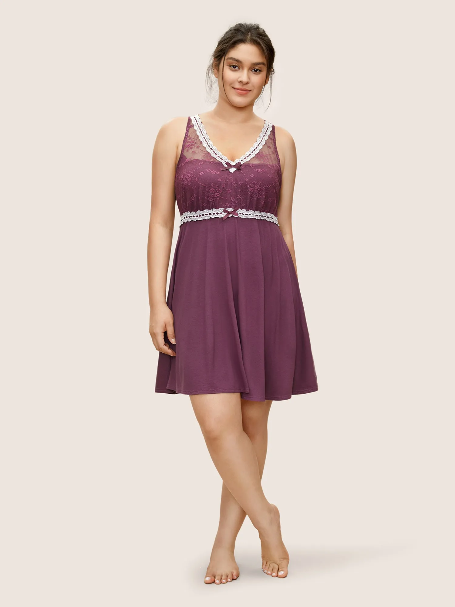 Lace Patchwork Contrast Bowknot Sleep Dress sold by Bloomchic product image thumbnail 4