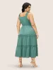 Solid Ruffles Shirred Frill Trim Dress sold by Bloomchic
