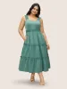 Solid Ruffles Shirred Frill Trim Dress sold by Bloomchic