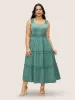 Solid Ruffles Shirred Frill Trim Dress sold by Bloomchic