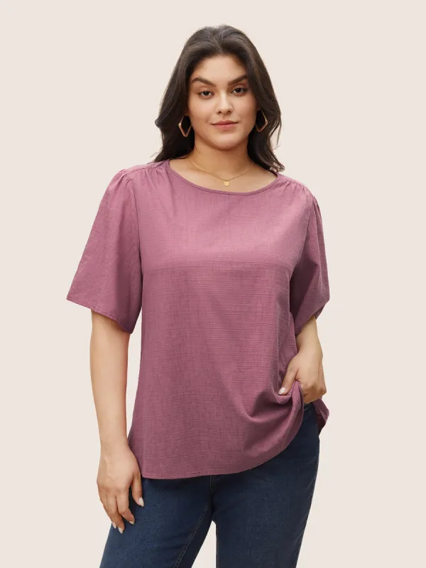 Plain Textured Gathered Flutter Sleeve Blouse sold by Bloomchic