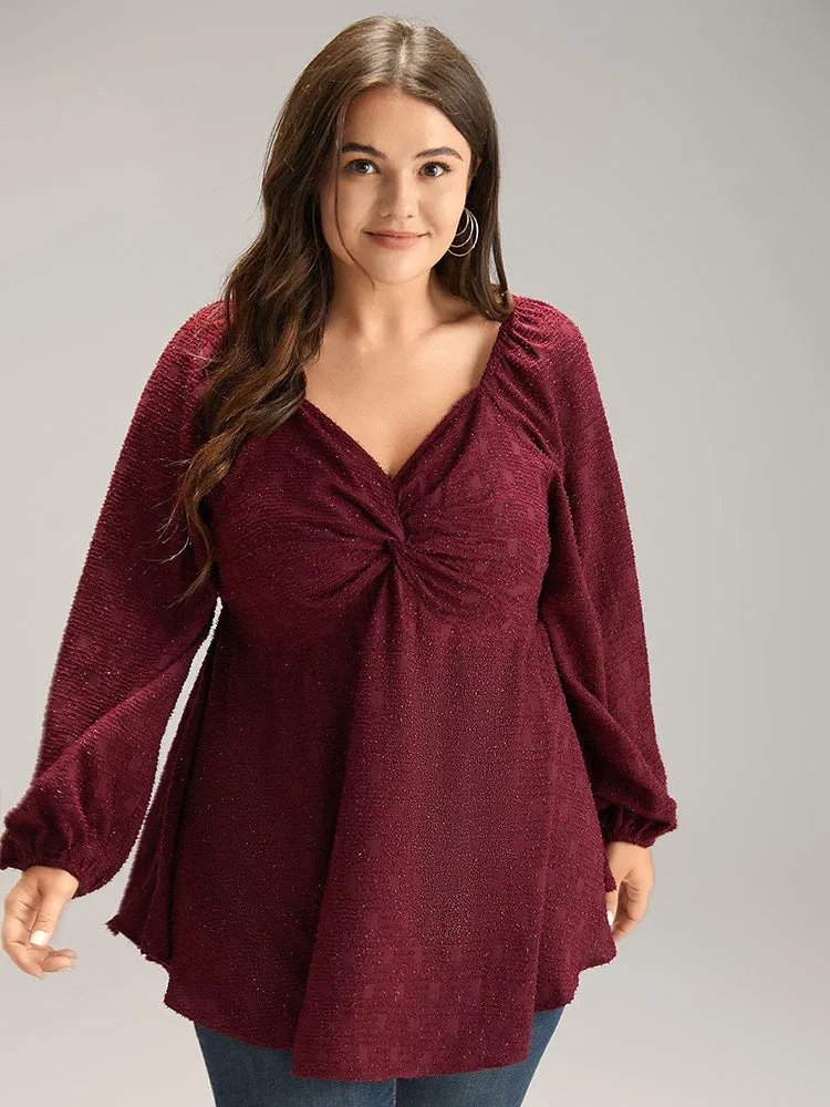 Solid Glitter Twist Front Gathered Blouse sold by Bloomchic product image thumbnail 3