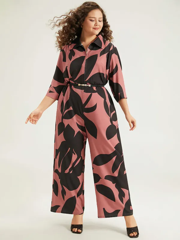 Silhouette Floral Print Zipper Belted Jumpsuit sold by Bloomchic