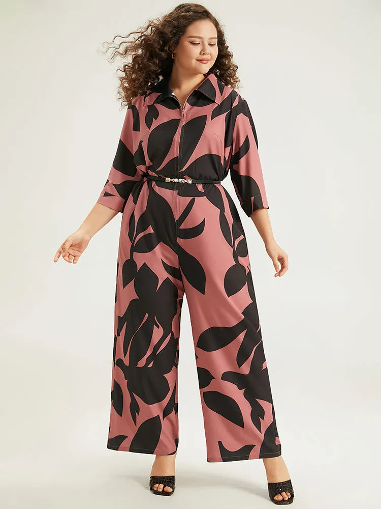 Silhouette Floral Print Zipper Belted Jumpsuit sold by Bloomchic